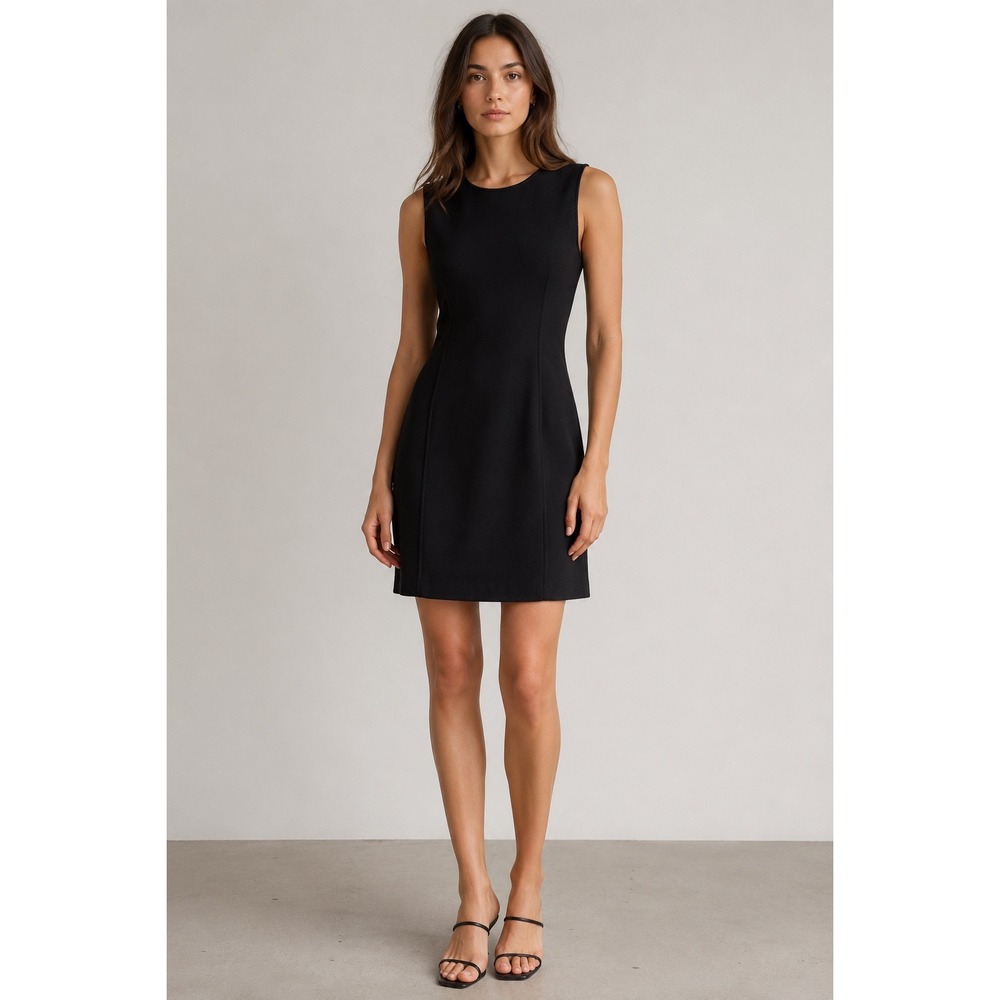 Theory Black Textured Wool Blend Sleeveless Mini Shift Dress Size 8
